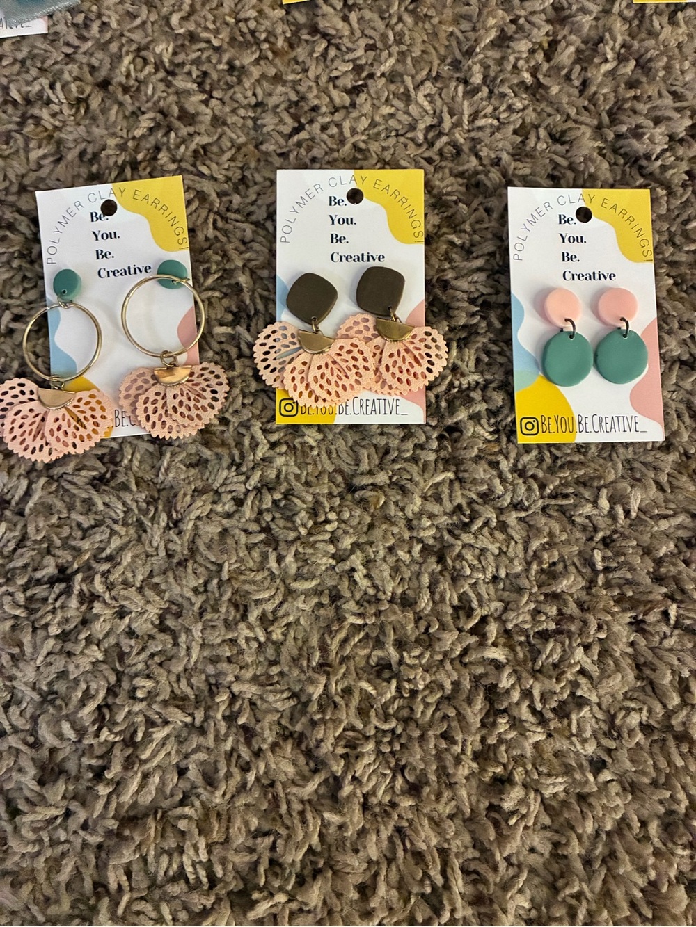 Pink & Green Handmade Polymer Clay Earrings Set